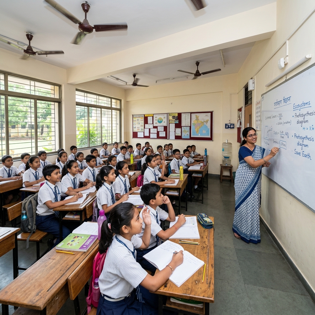 Smart classroom with students and teacher