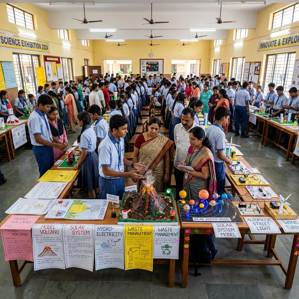 Students presenting projects at the science exhibition