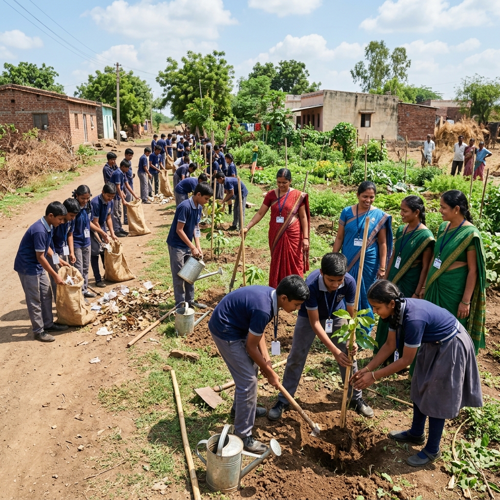 Students participating in community service activities